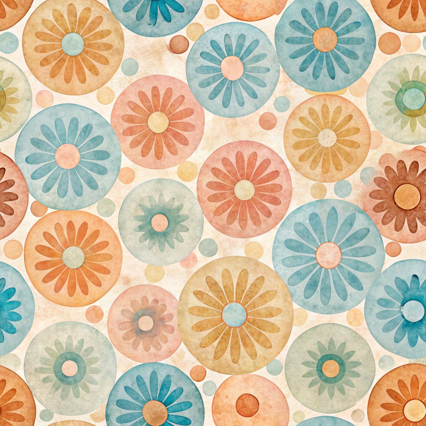 Funky Daisy Watercolor Pattern 9 Quilting Cotton Fabric