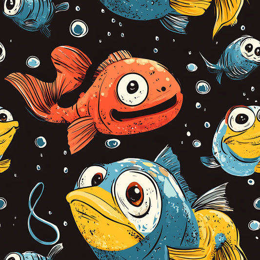 Funny Fish Faces Pattern 1 Quilting Cotton Fabric