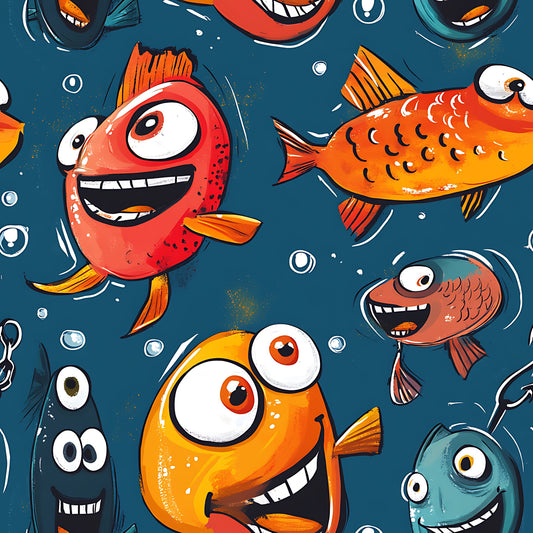 Funny Fish Faces Pattern 10 Quilting Cotton Fabric