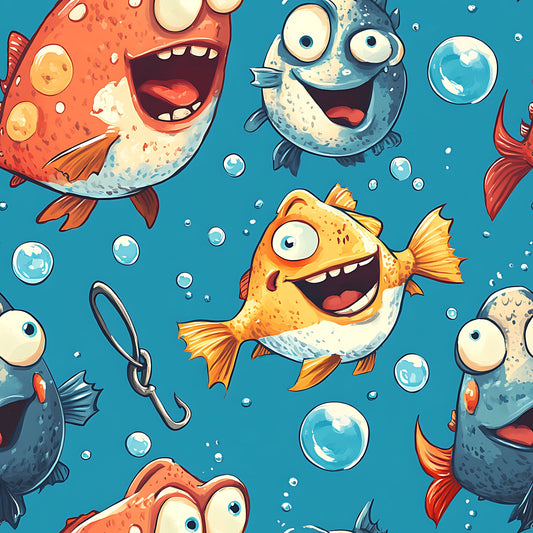 Funny Fish Faces Pattern 11 Quilting Cotton Fabric