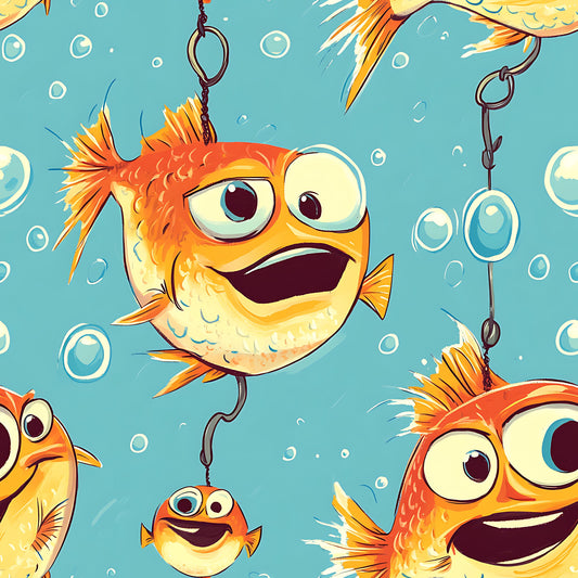 Funny Fish Faces Pattern 12 Quilting Cotton Fabric