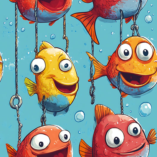 Funny Fish Faces Pattern 15 Quilting Cotton Fabric