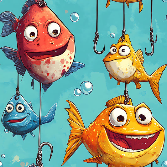 Funny Fish Faces Pattern 16 Quilting Cotton Fabric