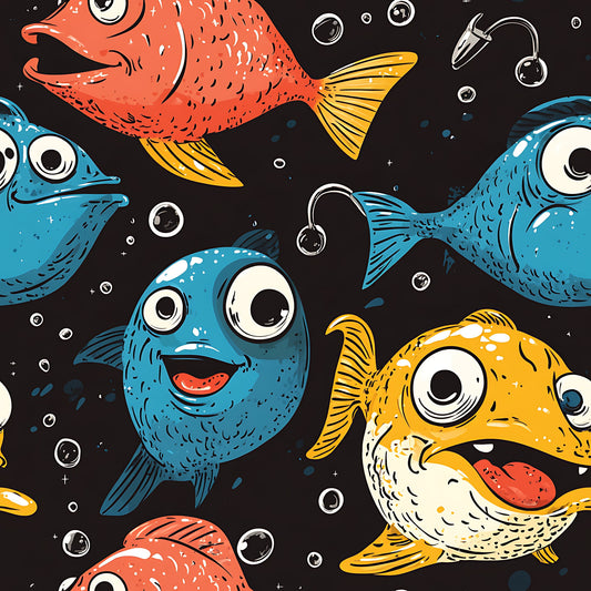 Funny Fish Faces Pattern 18 Quilting Cotton Fabric