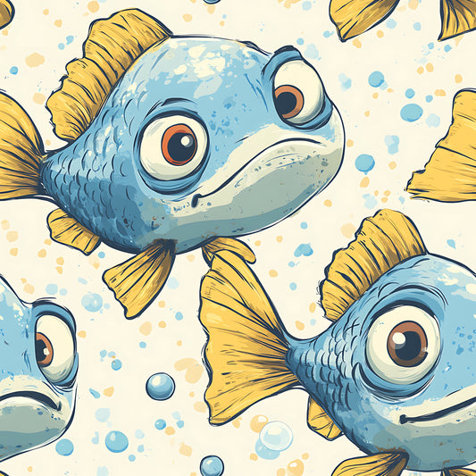 Funny Fish Faces Pattern 19 Quilting Cotton Fabric