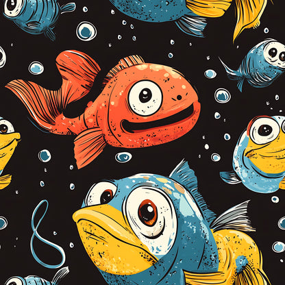 Funny Fish Faces Pattern 1 Quilting Cotton Fabric