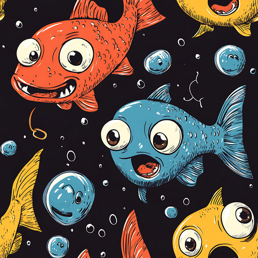 Funny Fish Faces Pattern 2 Quilting Cotton Fabric