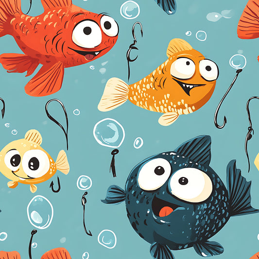 Funny Fish Faces Pattern 20 Quilting Cotton Fabric