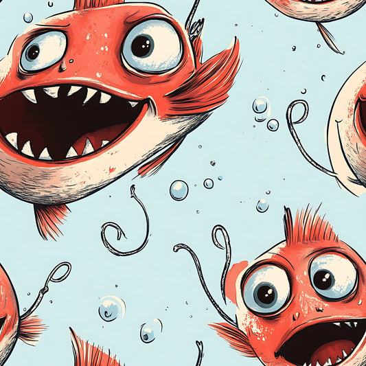 Funny Fish Faces Pattern 4 Quilting Cotton Fabric