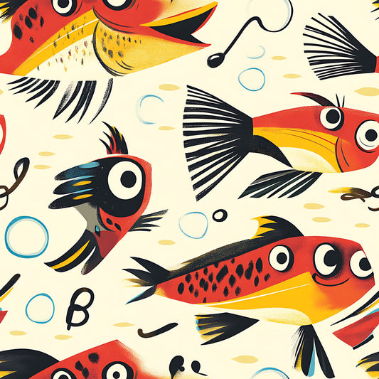 Funny Fish Faces Pattern 5 Quilting Cotton Fabric