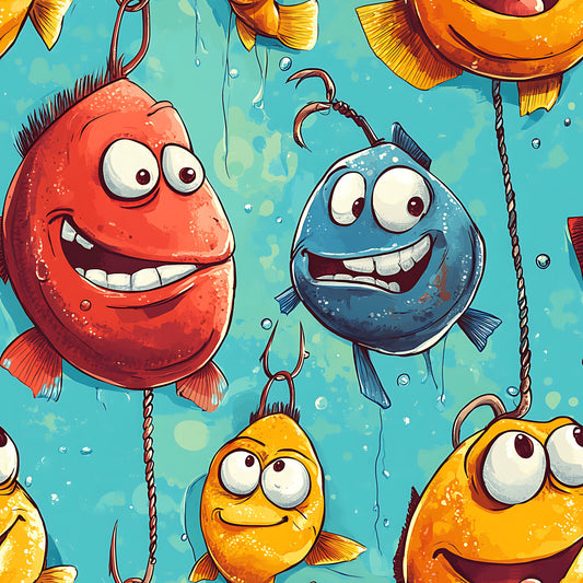 Funny Fish Faces Pattern 6 Quilting Cotton Fabric