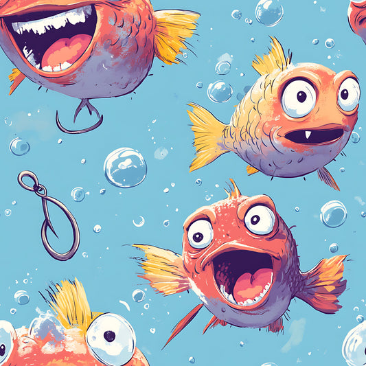 Funny Fish Faces Pattern 7 Quilting Cotton Fabric