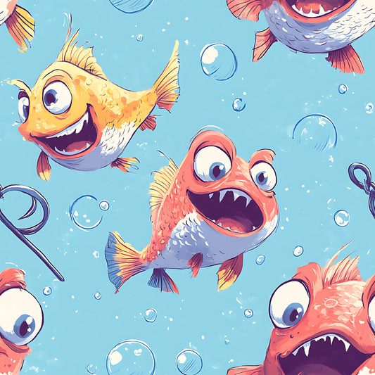 Funny Fish Faces Pattern 8 Quilting Cotton Fabric