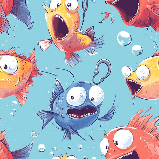 Funny Fish Faces Pattern 9 Quilting Cotton Fabric