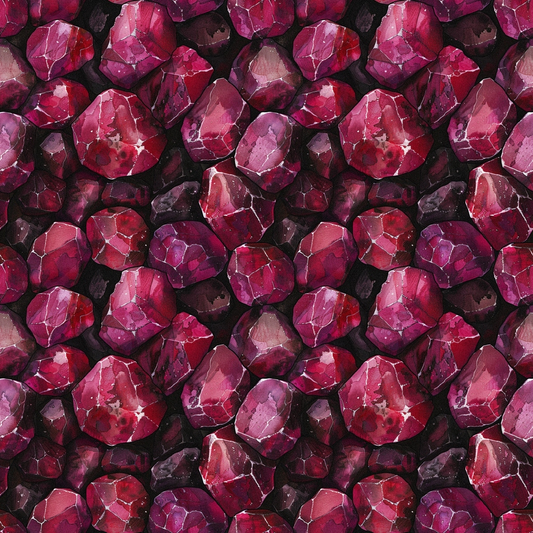 garnet, gemstones, crystals, burgundy, deep red, magenta, pink, purple, wine, maroon, geometric pattern, mineral pattern, rock formations, faceted gems, repeating design, luxurious, rich colors, quilting cotton, fabric panel, jewel tones, sparkly, crystalline, natural stones
