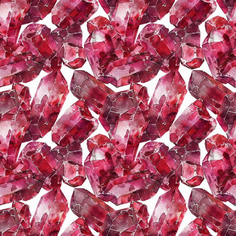 garnet, red gemstones, pink crystals, burgundy, crimson, rose pink, deep red, gemstone pattern, crystal design, geometric shapes, faceted gems, mineral pattern, quilting cotton, fabric panel, luxurious, sparkling, jewel tones, repeating pattern, realistic gemstones, elegant