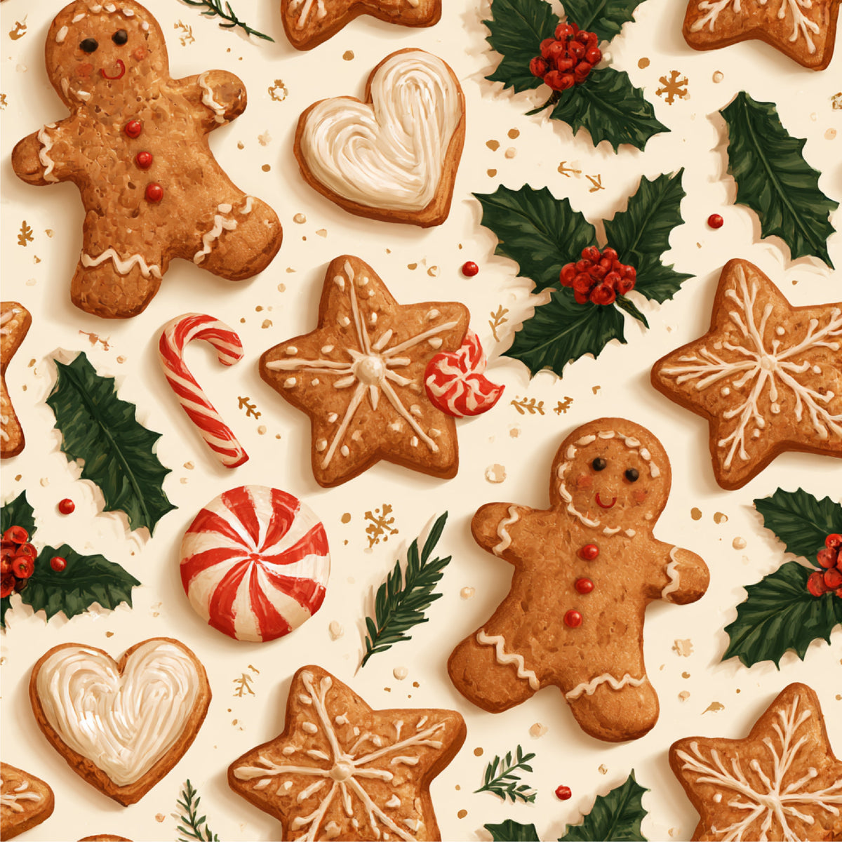 Gingerbread Holiday Cheer Pattern 1 Quilting Cotton Fabric