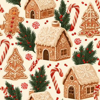 Gingerbread Holiday Cheer Pattern 15 Quilting Cotton Fabric