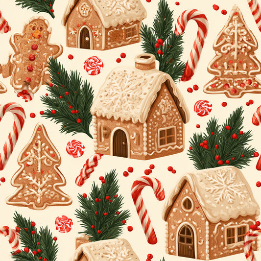 Gingerbread Holiday Cheer Pattern 15 Quilting Cotton Fabric