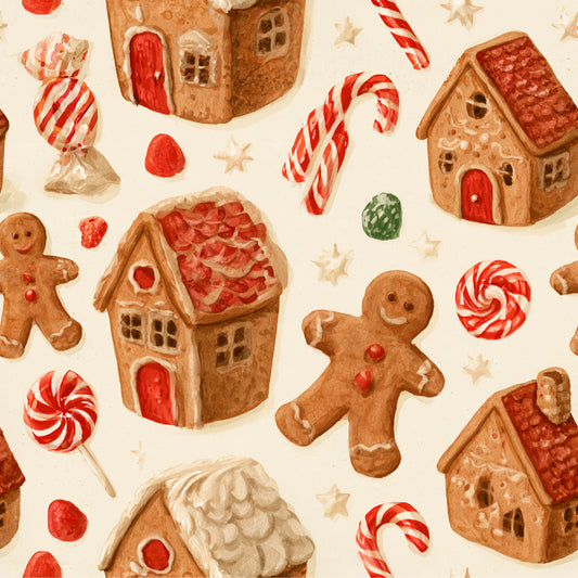 Gingerbread Holiday Cheer Pattern 2 Quilting Cotton Fabric