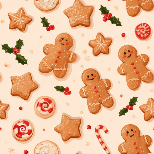 Gingerbread Holiday Cheer Pattern 3 Quilting Cotton Fabric
