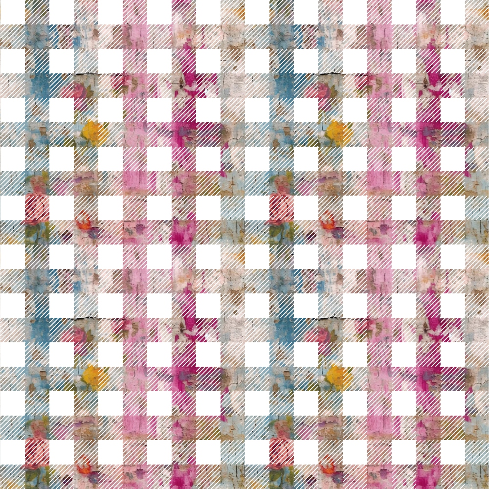 pink, magenta, teal, blue, orange, beige, white, grunge texture, plaster effect, checkered pattern, gingham, distressed, weathered, abstract, vintage, shabby chic, quilting cotton, fabric panel, girly, soft pastels, woven texture, geometric squares