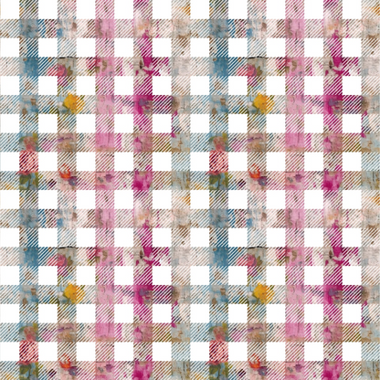 pink, magenta, teal, blue, orange, beige, white, grunge texture, plaster effect, checkered pattern, gingham, distressed, weathered, abstract, vintage, shabby chic, quilting cotton, fabric panel, girly, soft pastels, woven texture, geometric squares