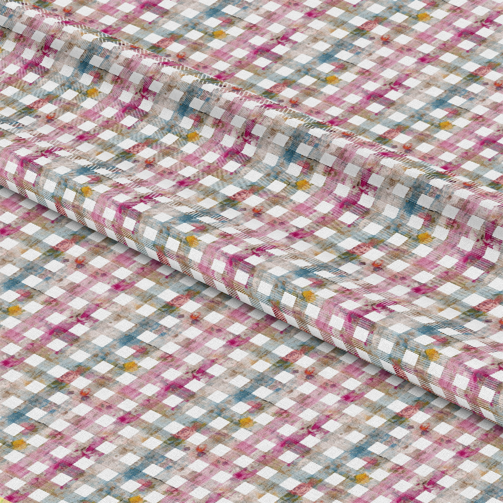 - Girly Grunge Plaster Pattern 27 Quilting Cotton Fabric  
- Checkered, plaid, grid  
- Pink, white, blue, brown, yellow  
- Soft, lightweight, breathable  
- Cotton, yardage, sewing material  
- Textured, woven, casual style  
- Craft, quilting, apparel, home decor