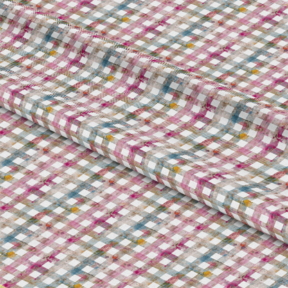 - Girly Grunge Plaster Pattern 27 Quilting Cotton Fabric  
- Checkered, plaid, grid  
- Pink, white, blue, brown, yellow  
- Soft, lightweight, breathable  
- Cotton, yardage, sewing material  
- Textured, woven, casual style  
- Craft, quilting, apparel, home decor
