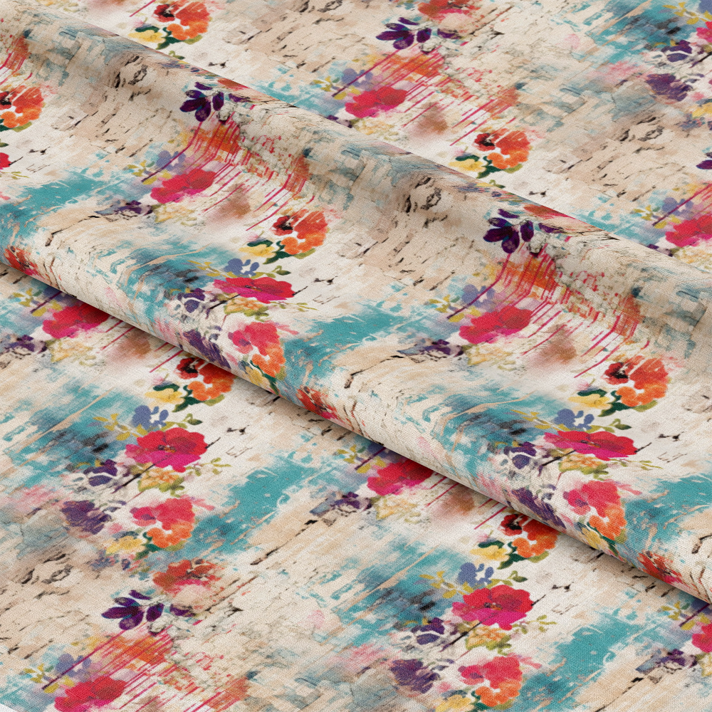 Girly Grunge Plaster Pattern 19 Quilting Cotton Fabric, cotton, quilting, fabric, floral, grunge, plaster, abstract, multicolor, turquoise, coral, purple, beige, textured, soft, craft, sewing, yardage