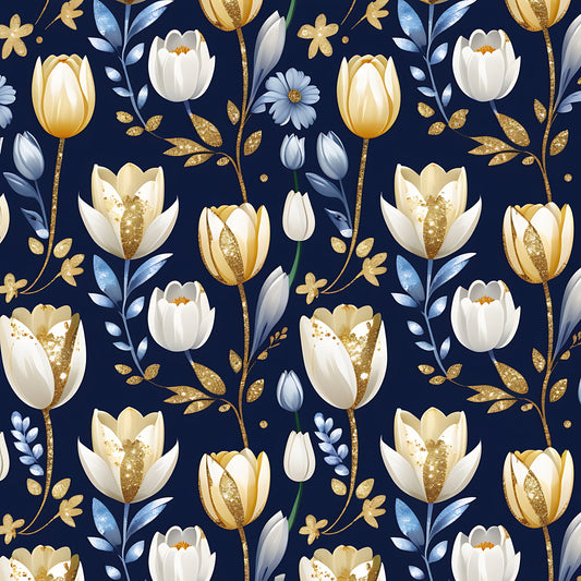 Golden Glitter Spring Pattern 1 Quilting Cotton Fabric