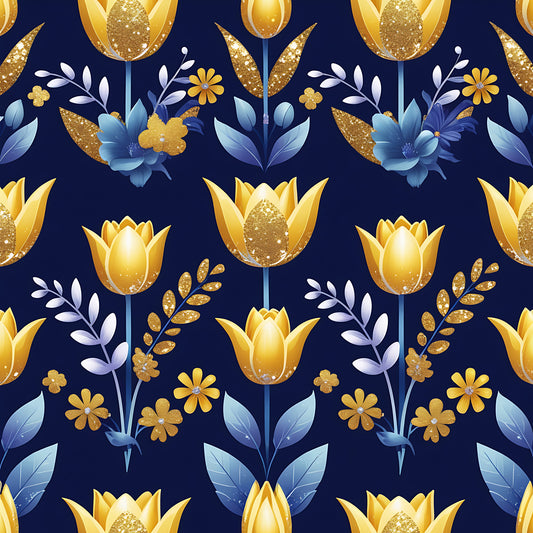 Golden Glitter Spring Pattern 10 Quilting Cotton Fabric