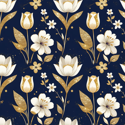 Golden Glitter Spring Pattern 11 Quilting Cotton Fabric