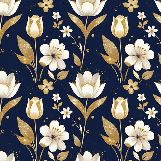 Golden Glitter Spring Pattern 11 Quilting Cotton Fabric