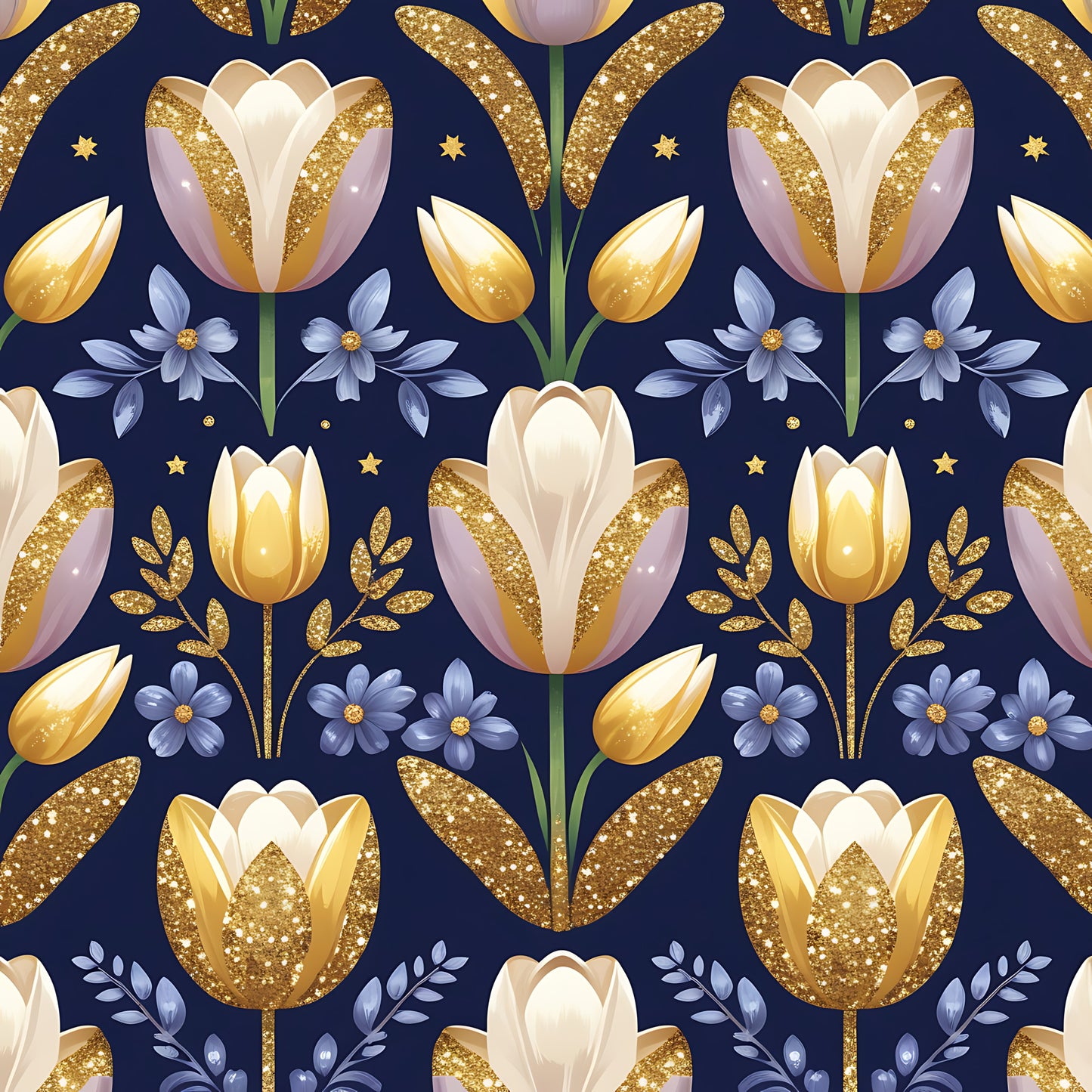 Golden Glitter Spring Pattern 12 Quilting Cotton Fabric