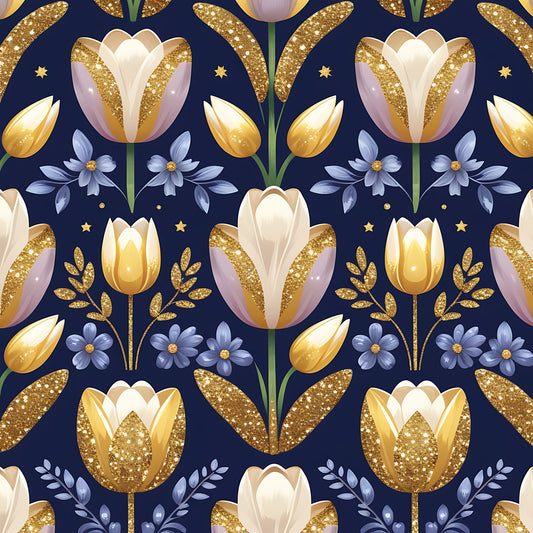 Golden Glitter Spring Pattern 12 Quilting Cotton Fabric
