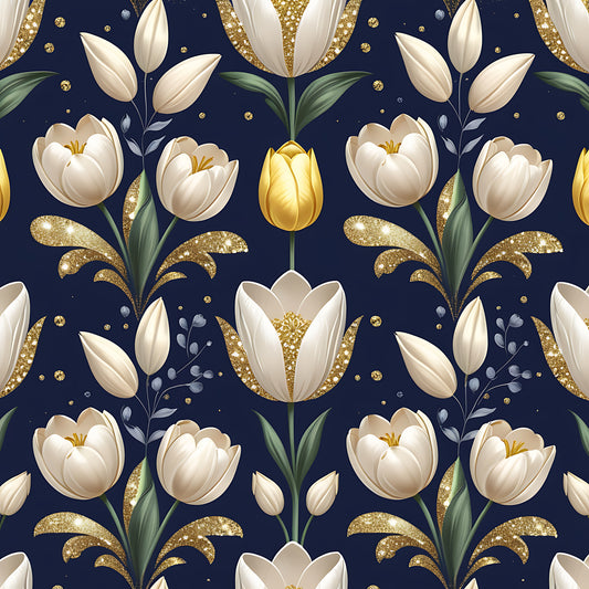 Golden Glitter Spring Pattern 13 Quilting Cotton Fabric