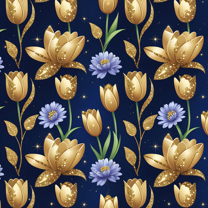 Golden Glitter Spring Pattern 14 Quilting Cotton Fabric