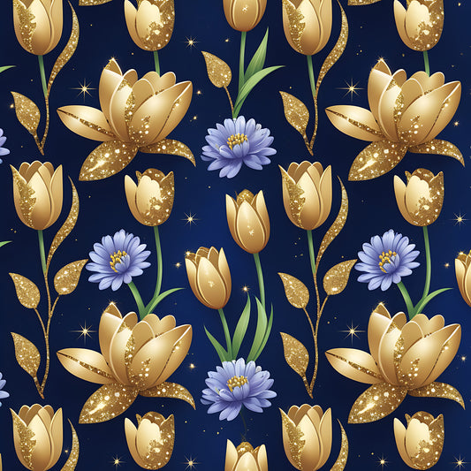 Golden Glitter Spring Pattern 14 Quilting Cotton Fabric