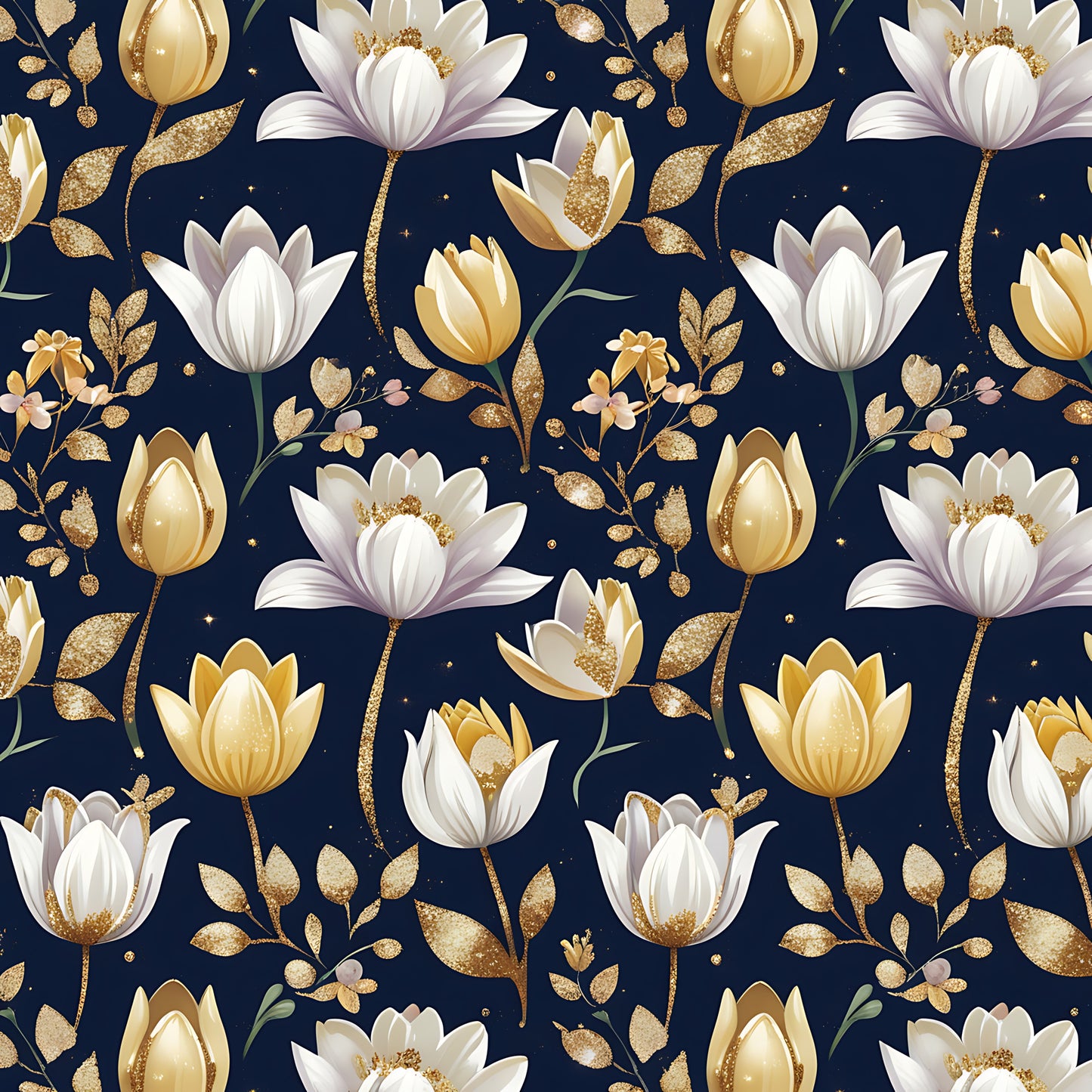 Golden Glitter Spring Pattern 15 Quilting Cotton Fabric