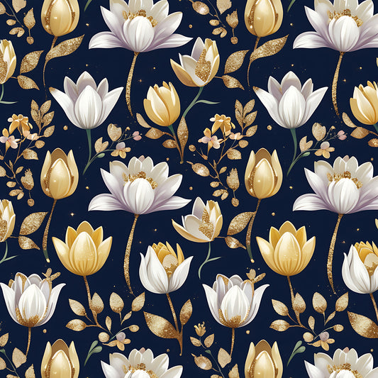 Golden Glitter Spring Pattern 15 Quilting Cotton Fabric