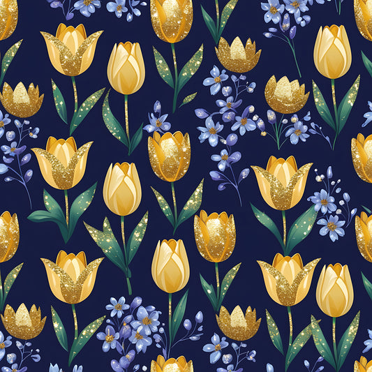 Golden Glitter Spring Pattern 16 Quilting Cotton Fabric