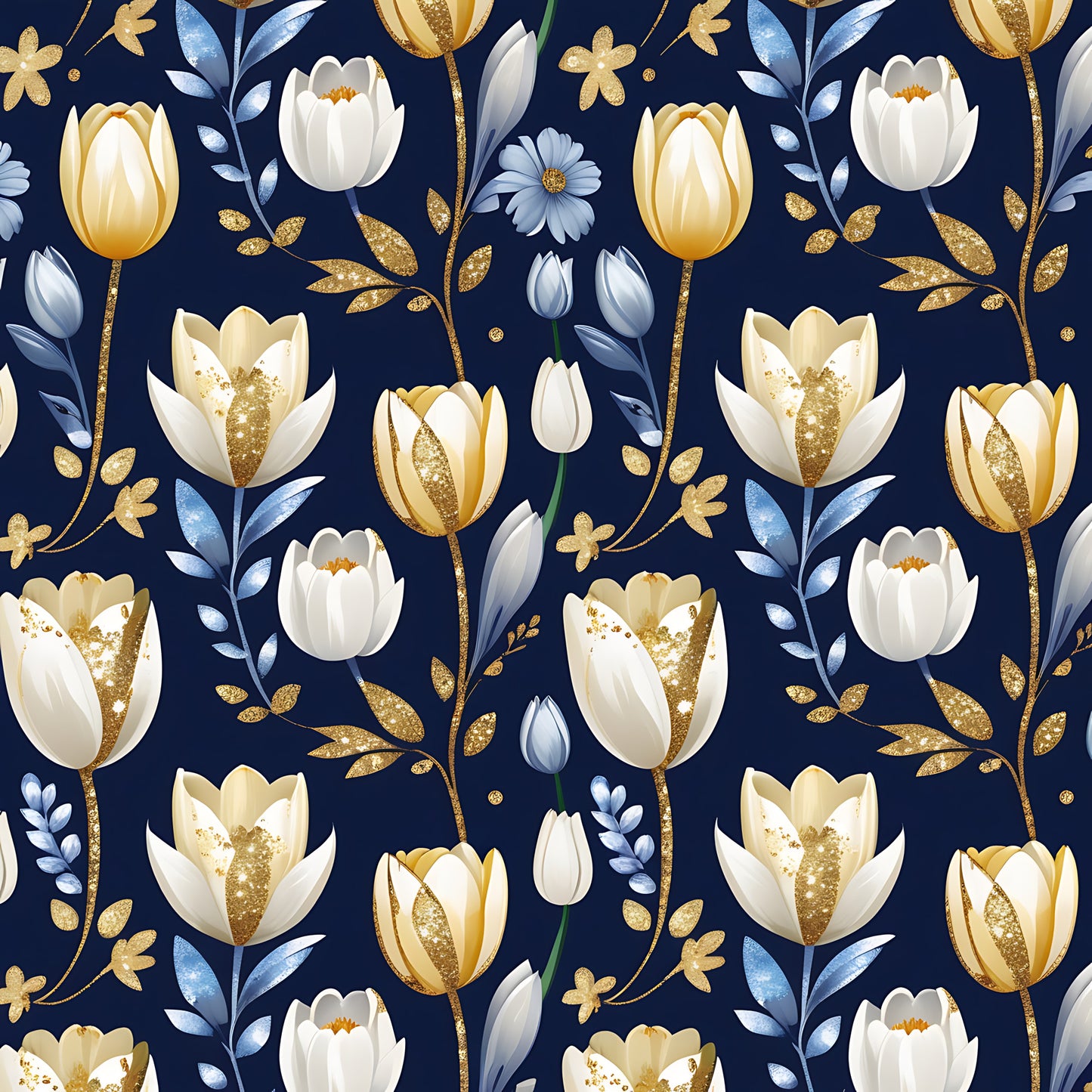 Golden Glitter Spring Pattern 1 Quilting Cotton Fabric