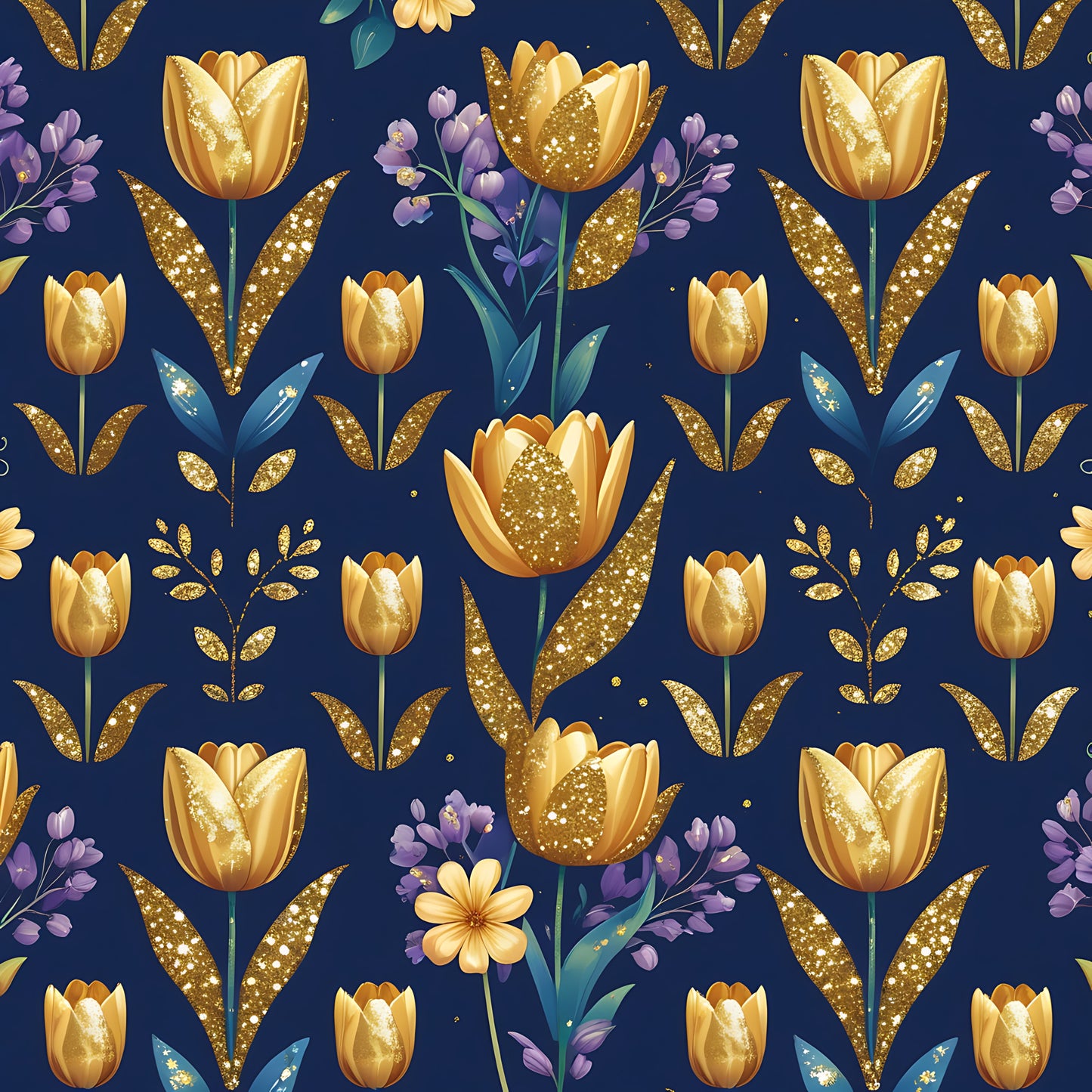 Golden Glitter Spring Pattern 2 Quilting Cotton Fabric