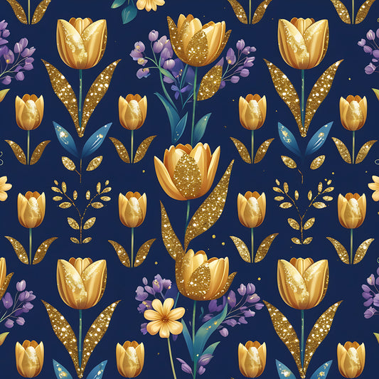 Golden Glitter Spring Pattern 2 Quilting Cotton Fabric