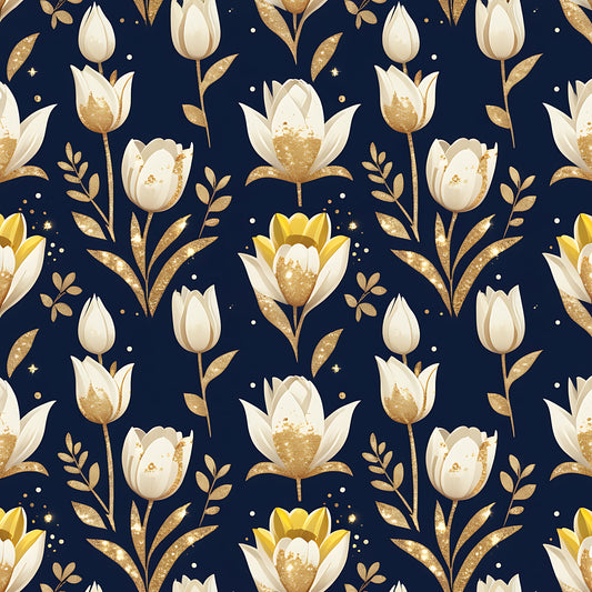 Golden Glitter Spring Pattern 3 Quilting Cotton Fabric