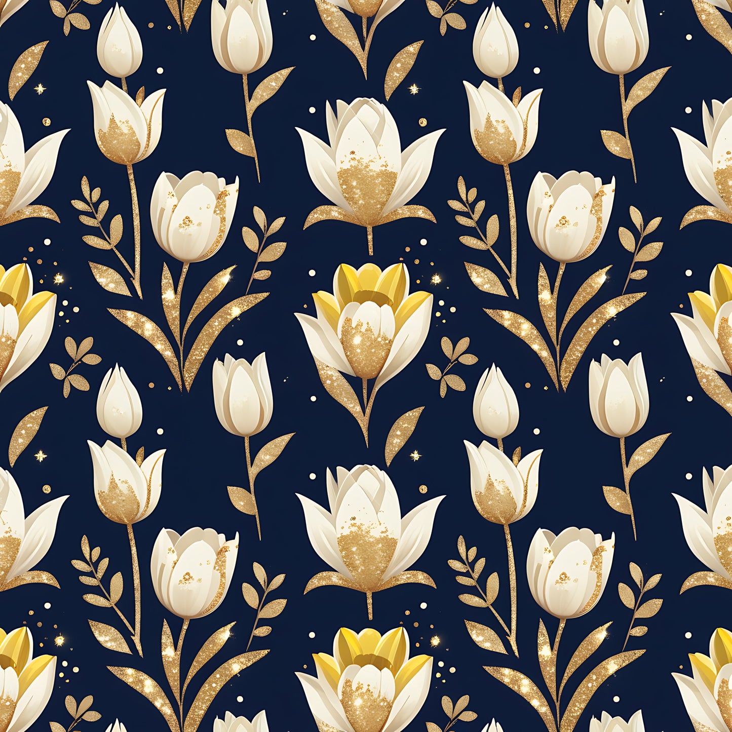 Golden Glitter Spring Pattern 3 Quilting Cotton Fabric
