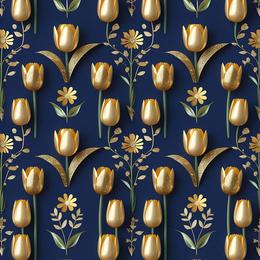 Golden Glitter Spring Pattern 4 Quilting Cotton Fabric
