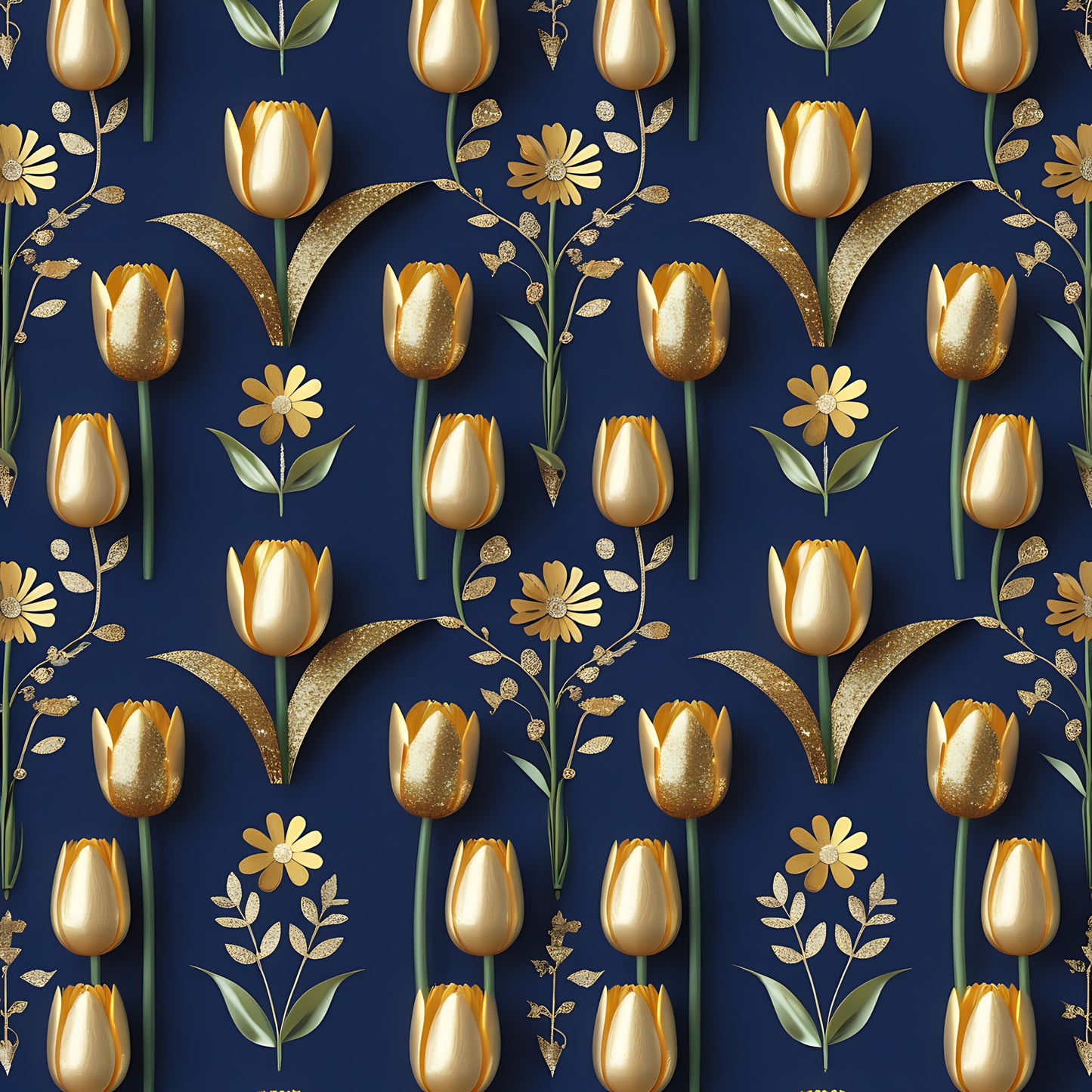 Golden Glitter Spring Pattern 4 Quilting Cotton Fabric