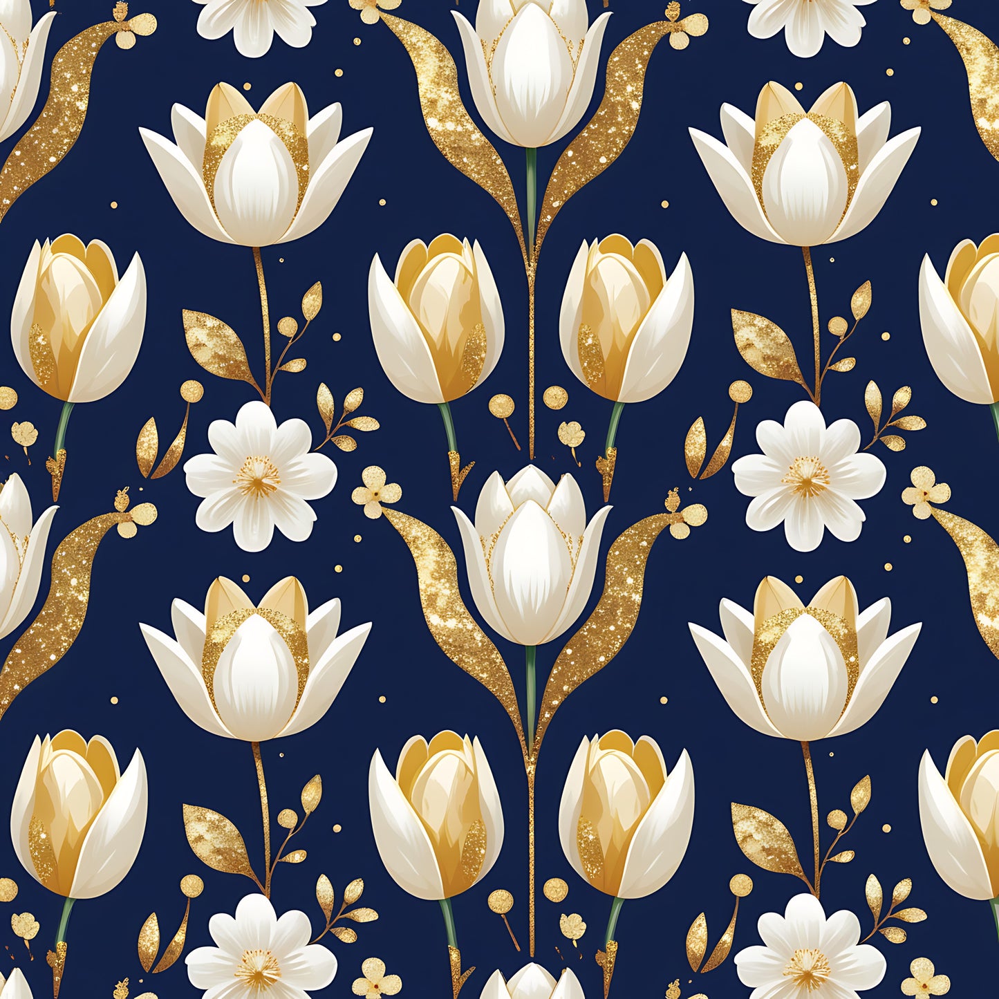 Golden Glitter Spring Pattern 5 Quilting Cotton Fabric